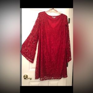 A ruby-red, lace stunner! Size 16W.